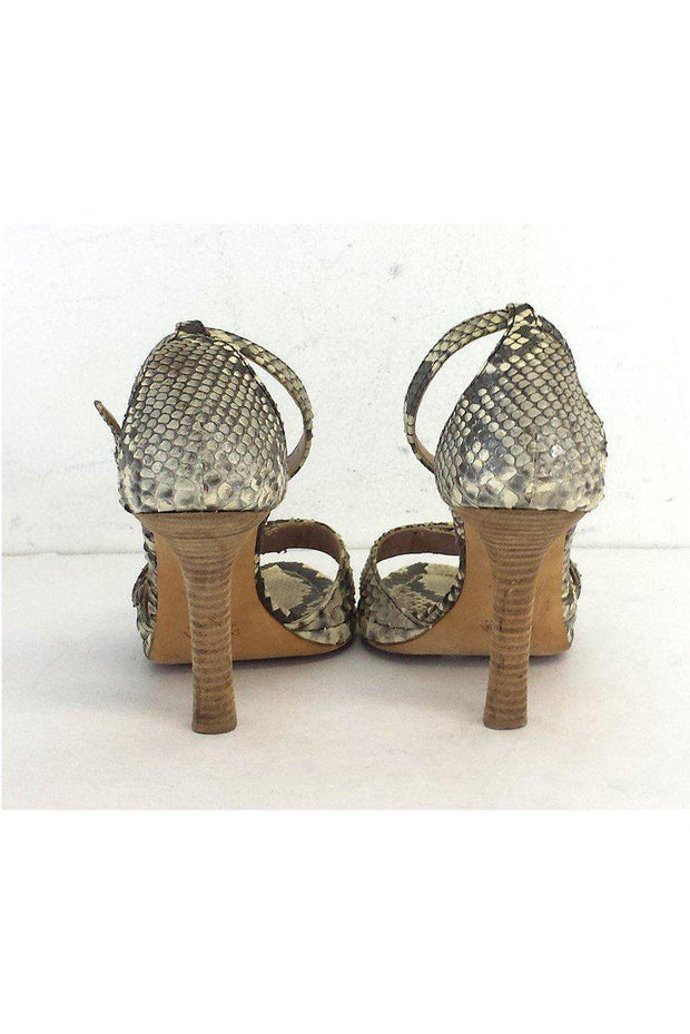 Current Boutique-Prada - Beige & Grey Snakeskin Sandal Heels Sz 7