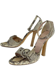 Current Boutique-Prada - Beige & Grey Snakeskin Sandal Heels Sz 7