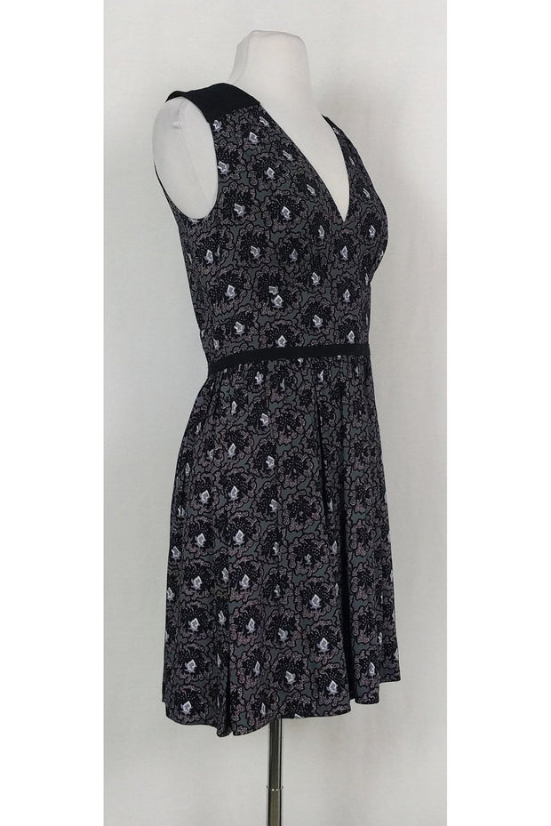 Current Boutique-Prada - Black, Grey & Lavender Floral Dress Sz 2