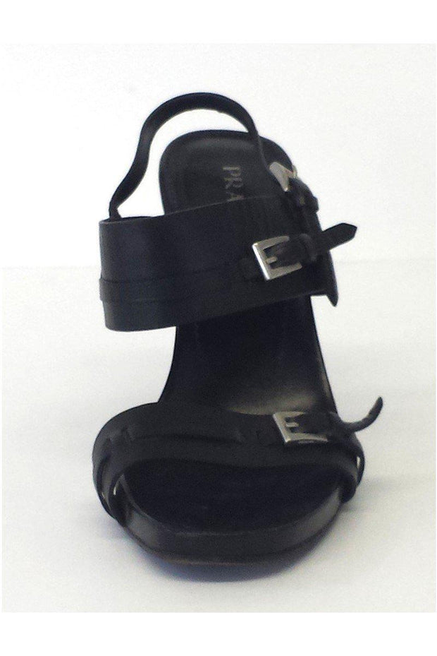 Current Boutique-Prada - Black Leather Slingback Sandals w/ Buckle Detail Sz 8.5