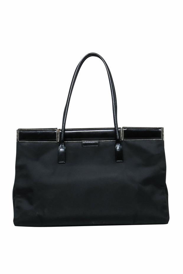 Current Boutique-Prada - Black Nylon & Leather Hinge-Style Tote Bag