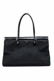 Current Boutique-Prada - Black Nylon & Leather Hinge-Style Tote Bag