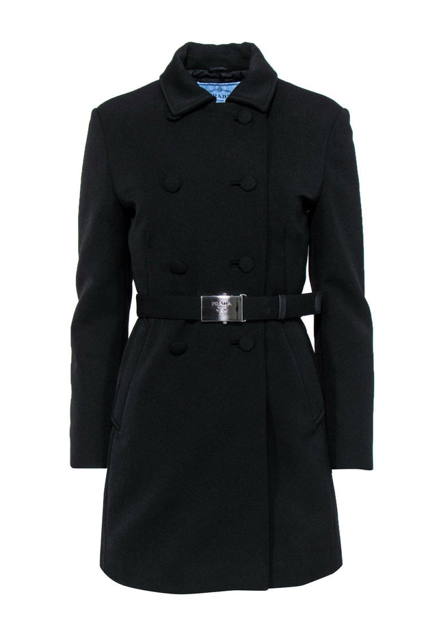 Current Boutique-Prada - Black Zippered & Button-Up Peacoat Sz 8