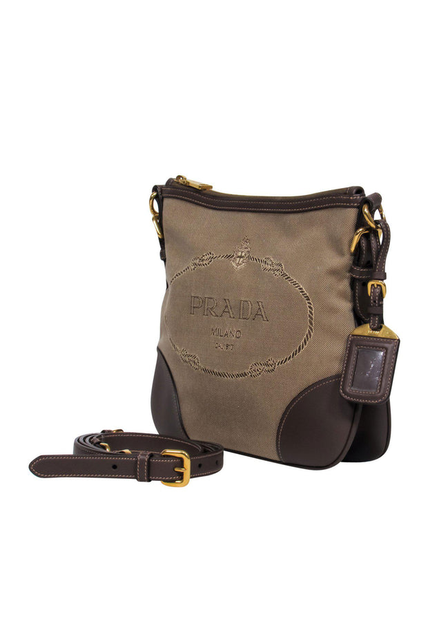 Current Boutique-Prada - Brown Canvas & Leather Crossbody w/ Logo