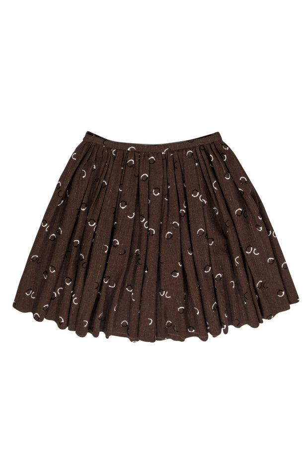 Current Boutique-Prada - Brown Tweed Skirt w/ Black & White Embroidered Circles Sz 10