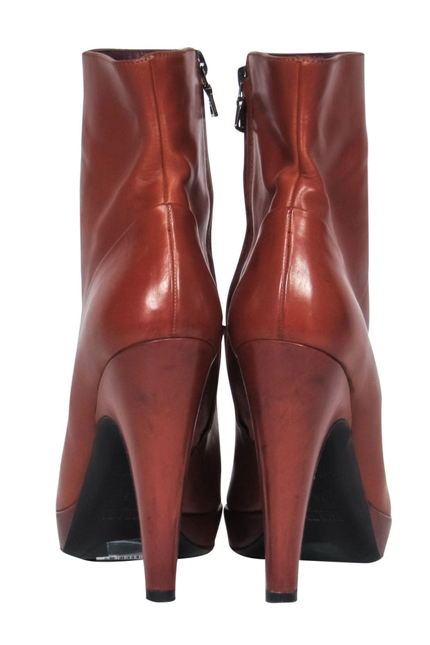 Current Boutique-Prada - Cognac Leather Platform Heeled Booties Sz 6