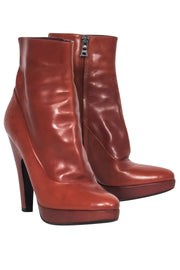 Current Boutique-Prada - Cognac Leather Platform Heeled Booties Sz 6