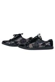 Current Boutique-Prada - Dark Green & Black Camouflage Print Sneakers w/ Patent Leather Trim Sz 8.5