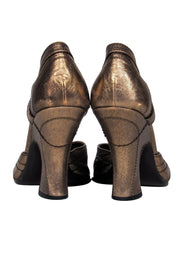 Current Boutique-Prada - Gold Leather Open Toe Heels Sz 6.5