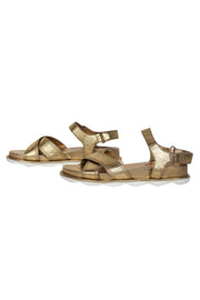 Current Boutique-Prada - Gold Leather Strappy Platform Sandals Sz 7.5