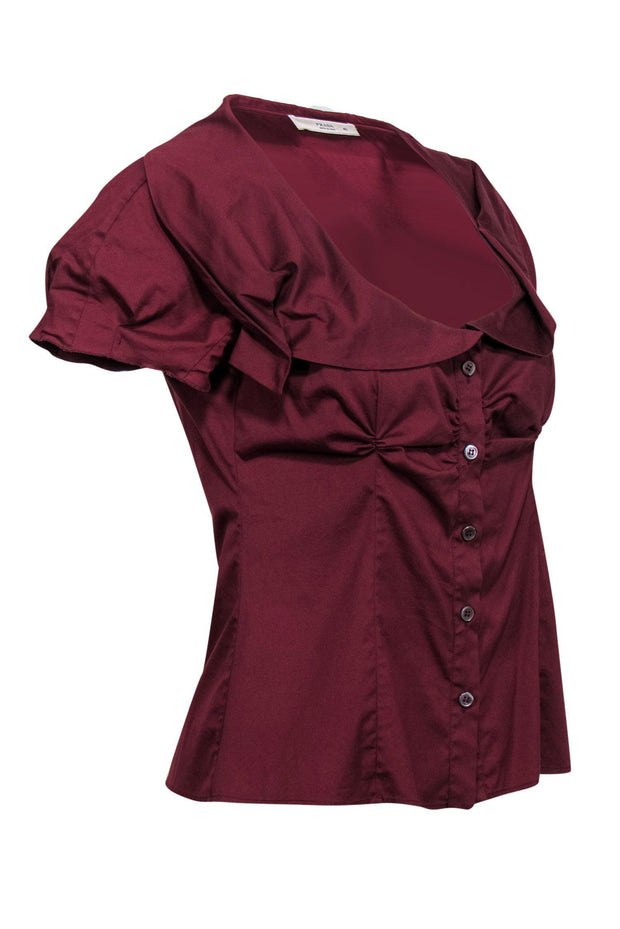 Current Boutique-Prada - Maroon Fitted Scoop Neck Blouse Sz 6