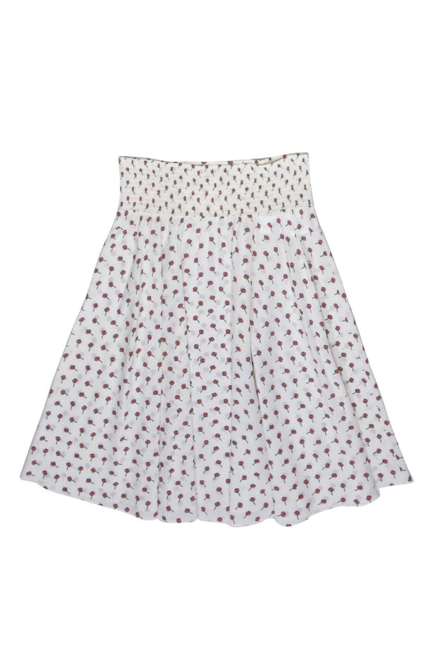 Current Boutique-Prada - White Rose Print Silk "Gonna" Midi Skirt Sz 12