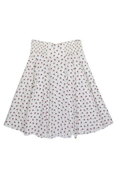 Current Boutique-Prada - White Rose Print Silk "Gonna" Midi Skirt Sz 12