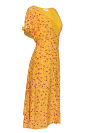 Current Boutique-Privacy Please - Mustard & Pink Rose Bud Print Button Front Dress Sz XL