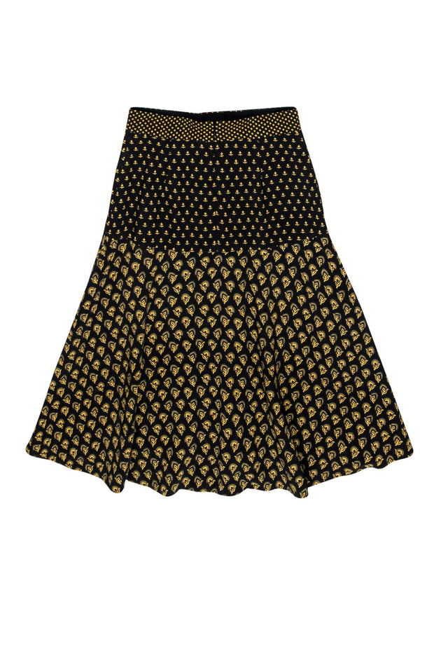 Current Boutique-Proenza Schouler - Black & Yellow Floral & Polka Dot Flared Skirt Sz 4