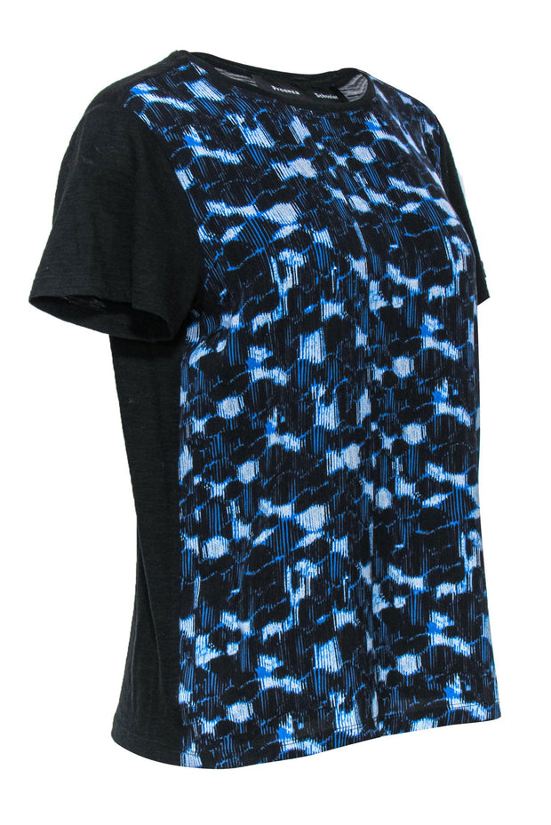 Current Boutique-Proenza Schouler - Blue & Black Patterned Silk & Cotton T-Shirt Sz XS