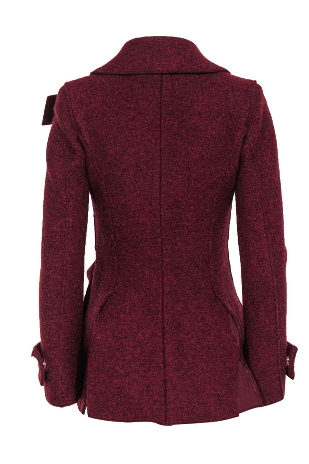 Current Boutique-Proenza Schouler - Maroon Double Breasted Snap Button-Up Wool Peacoat w/ Wrap Tie Sz 2