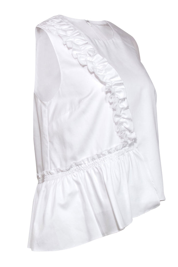 Current Boutique-Prose + Poetry - White Cotton Sleeveless Ruffled Trim Blouse Sz S