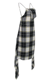 Current Boutique-Public School - Black, White & Yellow Plaid Sleeveless Midi Dress w/ High-Low Scarf Hem Sz 0