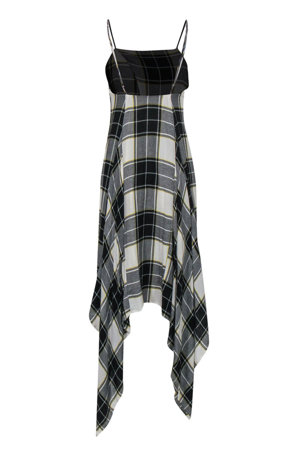 Current Boutique-Public School - Black, White & Yellow Plaid Sleeveless Midi Dress w/ High-Low Scarf Hem Sz 0