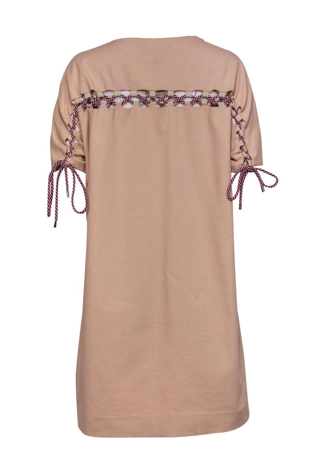 Current Boutique-RHIE - Blush Pink Textured Short Sleeve Shift Dress w/ Tied Design Sz 2