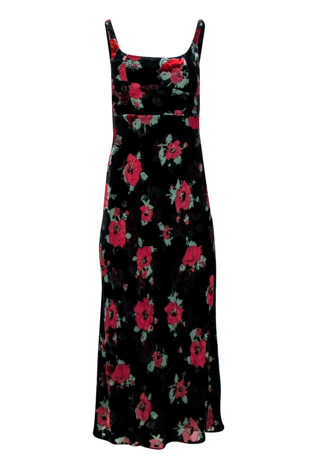 Current Boutique-RIXO - Black Velvet Burnout Poppy Print Midi Gown Sz XS