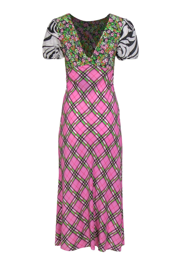 Current Boutique-RIXO - Pink & Green Plaid & Floral "Winnie" Maxi Dress Sz XS