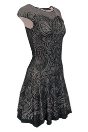 Current Boutique-RVN - Black & Beige Lace Print Knit Drop Waist Dress Sz S