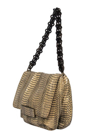 Current Boutique-R&Y Augousti - Beige Snakeskin Shoulder Bag w/ Wooden Chain Handle