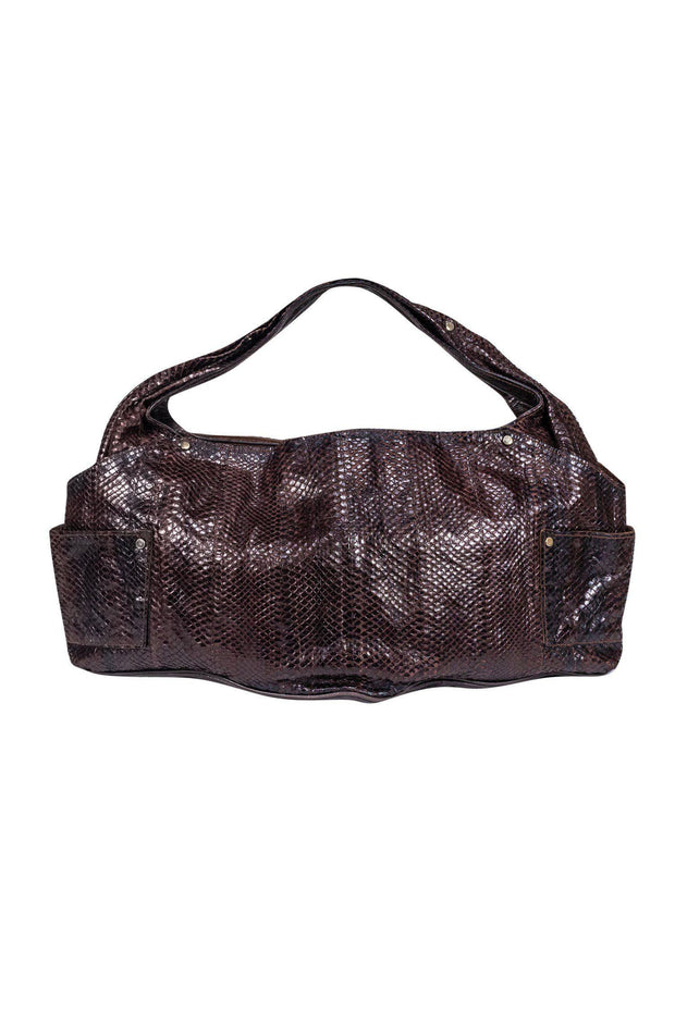 Current Boutique-R&Y Augousti - Dark Brown Large Snakeskin Hobo Tote