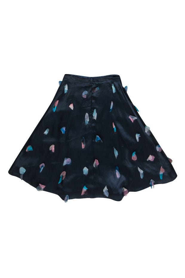 Current Boutique-Rachel Antonoff - Navy Silk A-Line Midi Skirt w/ Petal Appliques Sz 12