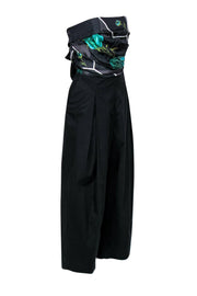 Current Boutique-Rachel Comey - Black & Blue Rose Strapless Wide-Leg Jumpsuit Sz 10