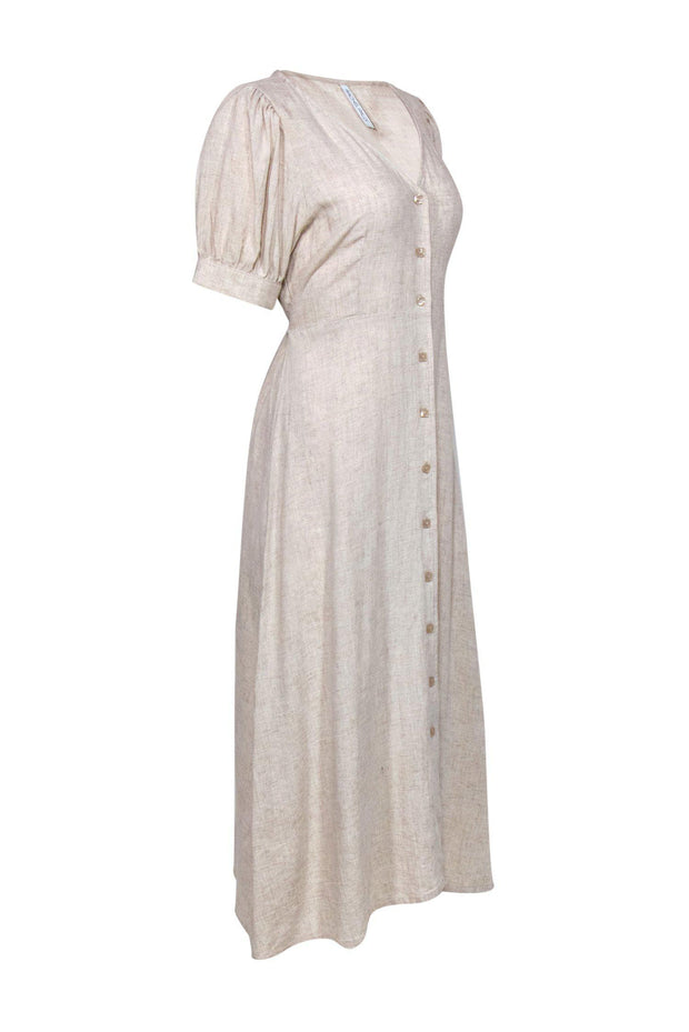 Current Boutique-Rachel Pally - Beige Puff Sleeve Button-Up “Piper” Maxi Dress Sz L