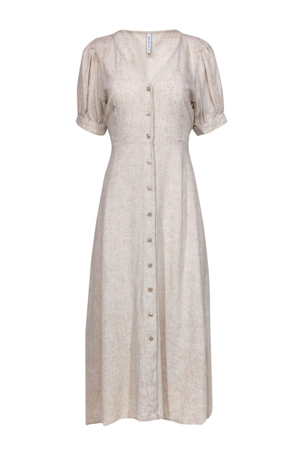 Current Boutique-Rachel Pally - Beige Puff Sleeve Button-Up “Piper” Maxi Dress Sz L