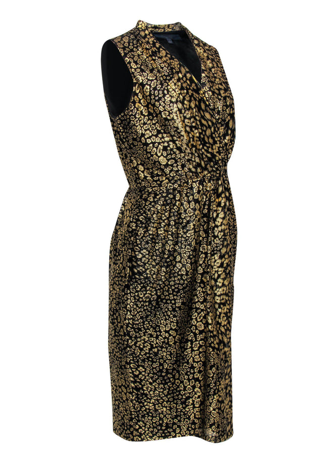 Current Boutique-Rachel Rachel Roy - Gold & Black Metallic Leopard Print Sleeveless Midi Dress Sz L