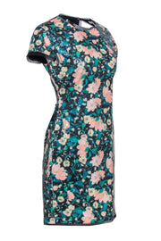 Current Boutique-Rachel Zoe - Black, Green & Light Pink Sequin Floral Open Back Dress Sz 10