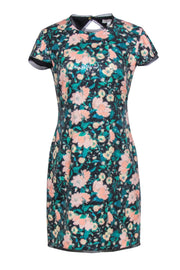 Current Boutique-Rachel Zoe - Black, Green & Light Pink Sequin Floral Open Back Dress Sz 10