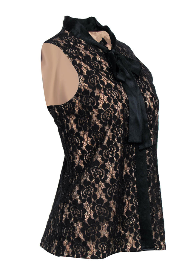 Current Boutique-Rachel Zoe - Black Lace Tie Neck Sleeveless Blouse Sz 12