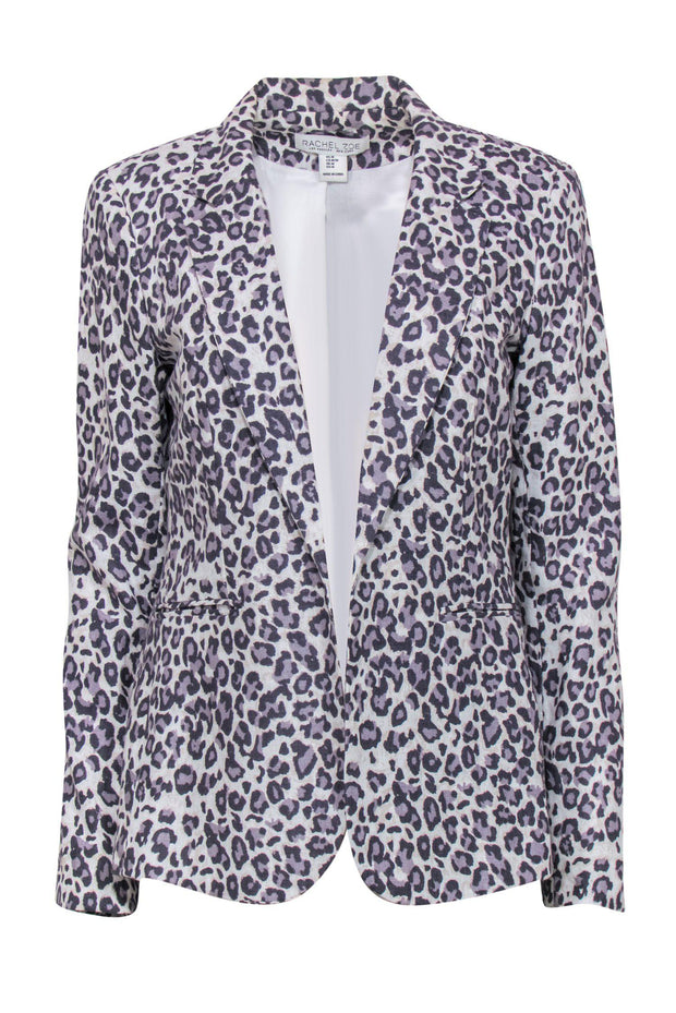 Current Boutique-Rachel Zoe - Cream & Purple Leopard Printed Blazer Sz M