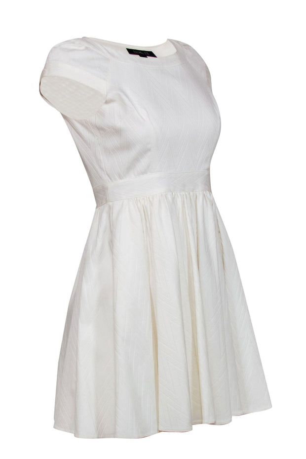 Current Boutique-Rachel Zoe - Ivory Chevron Textured Cotton Blend Fit & Flare Dress Sz 4