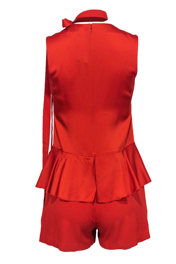 Current Boutique-Rachel Zoe - Orange Ruffle Sleeveless V-Neck Romper Sz 0