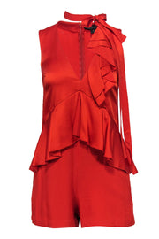 Current Boutique-Rachel Zoe - Orange Ruffle Sleeveless V-Neck Romper Sz 0