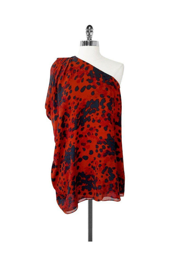 Current Boutique-Rachel Zoe - Orange & Slate Print Silk One Shoulder Top Sz 0