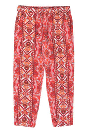 Current Boutique-Rachel Zoe - Orange, White & Light Blue Bohemian Print Linen Pants Sz M