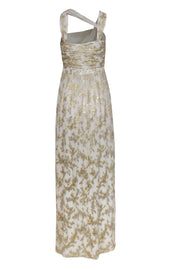 Current Boutique-Rachel Zoe - White, Gold & Silver Metallic Floral Print Gown Sz 6