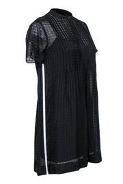 Current Boutique-Rag & Bone - Black Grid Sheer Silk Shift Dress w/ White Racing Stripes Sz XS