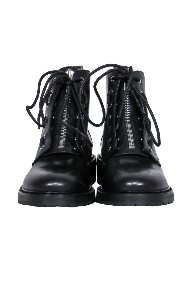 Current Boutique-Rag & Bone - Black Leather Lace-Up & Zippered Combat-Style "Cannon" Booties Sz 9