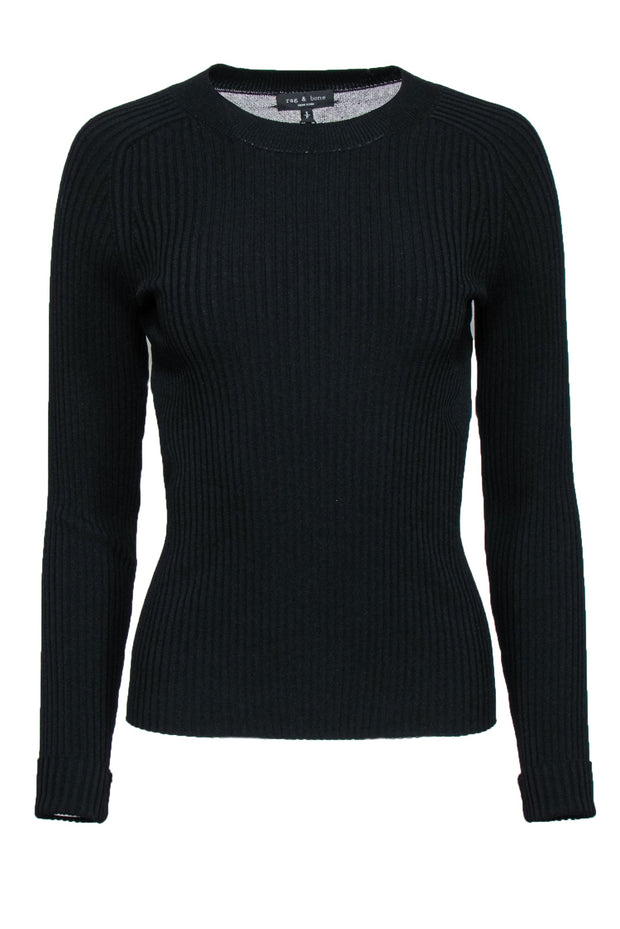 Current Boutique-Rag & Bone - Black Long Sleeve Ribbed Top Sz S