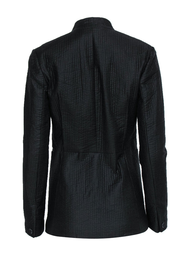 Current Boutique-Rag & Bone - Black Quilted Single Button Blazer w/ Sheep Leather Trim & Mandarin Collar Sz 2