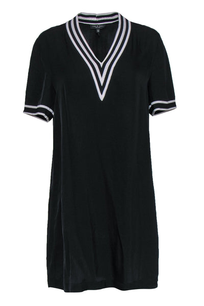 Current Boutique-Rag & Bone - Black Short Sleeve Shift Dress w/ Striped Trim Sz XS